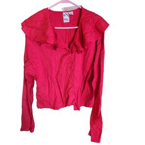 Ki Ko Mo Button Front Long Seeve Blouse L Womens Red Christmas Holiday Top